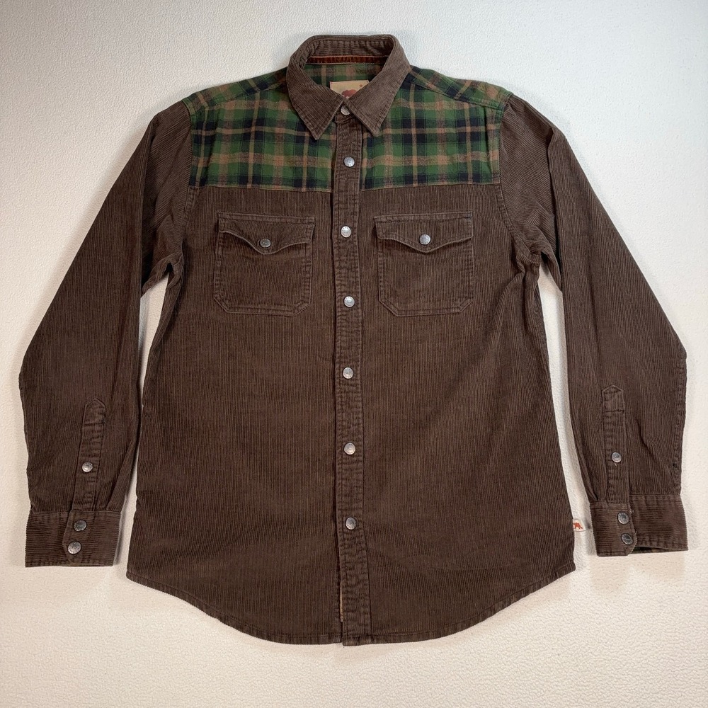 Dakota Grizzly Corduroy Shirt Men's M Brown Flannel Plaid Cotton Pockets Snap‎
